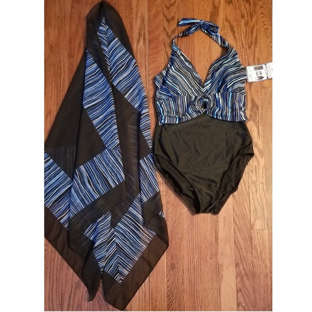 Safari Stripe Tummy Control 1 piece + Cover Up 10